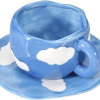 Handcrafted Cloud Ceramic Mug and Saucer Set
