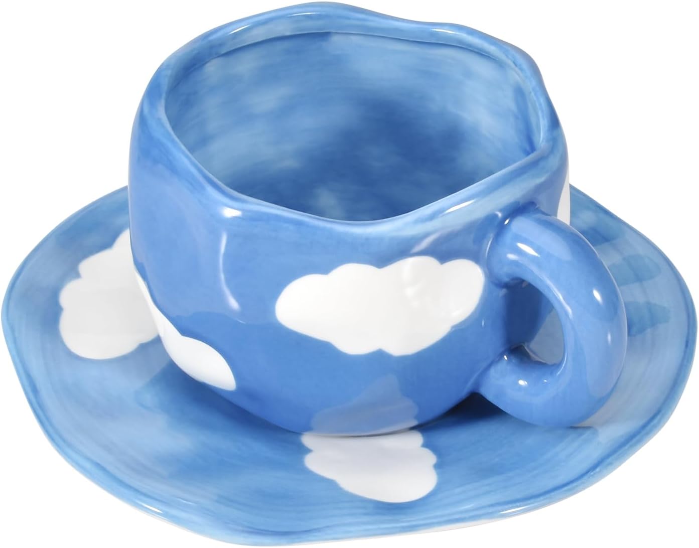 Handcrafted Cloud Ceramic Mug and Saucer Set