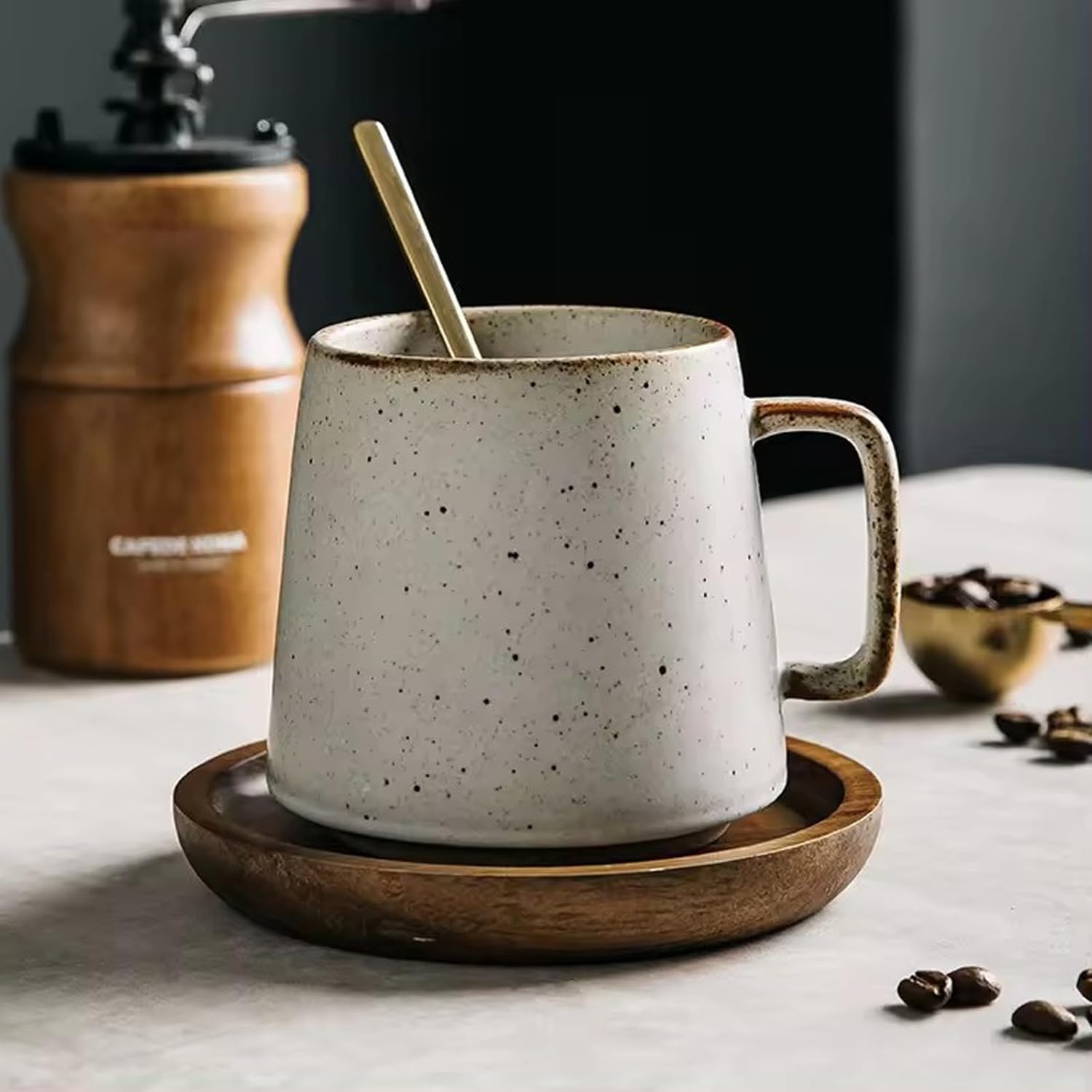 Handcrafted Speckled Ceramic Mug with Saucer
